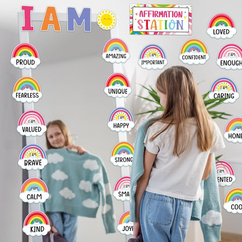 Frienda Rainbow Affirmation Station Bulletin Board Set, Motivational Posters for Classroom Mirror Growth Mindset Decor