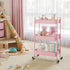TOOLF 3-Tier Rolling Cart, Pink Metal Utility Cart with Lockable Wheels, Easy Assembly for Baby Room, Bathroom, Kids'