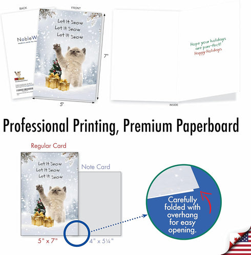 NobleWorks 12 Boxed Christmas Greeting Cards - Funny Animal Humor Holiday Bulk Set for Men, Women (1x12 Design) - Cat