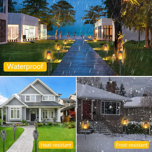 12 Pack 12 IP65 EOYIZW Solar Torch Light with Flickering Flame, LEDs Solar Lights Outdoor, Waterproof Tiki Torches