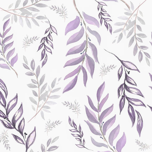 White Purple Leaf Wallpaper Peel and Stick, Botanical Leaves Contact Paper 17.5"
