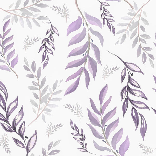 White Purple Leaf Wallpaper Peel and Stick, Botanical Leaves Contact Paper 17.5"