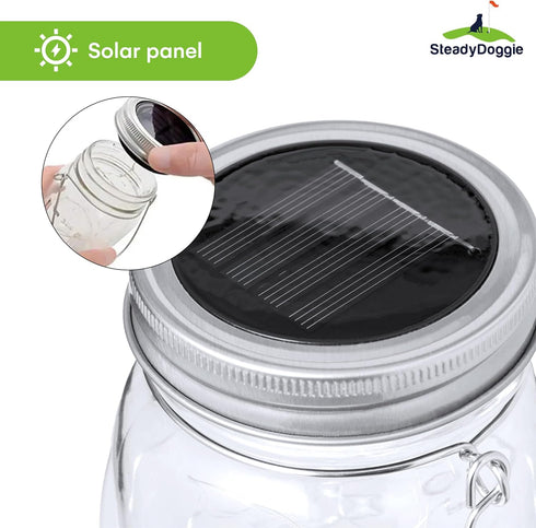 Set 2 5.2" 3" SteadyDoggie Solar Mason Jar Lights - of Magical Patio Lights in Glass Lanterns - Hang Them Anywhere