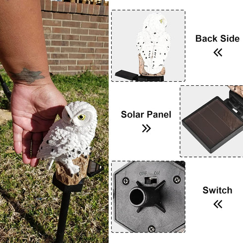Garden Solar Light Outdoor Decor, Resin Owl Solar LED Light with Stake for Flower Fence Lawn Passage Decoration