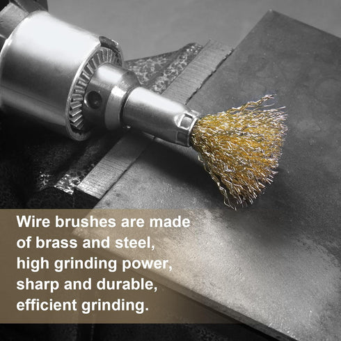 30pcs Set 1/4 Inch Shank,6 ATOPLEE Brass Coated Wire Brush Wheel & Cup Brush with Round Sizes Crimped Wire Brush Wheel