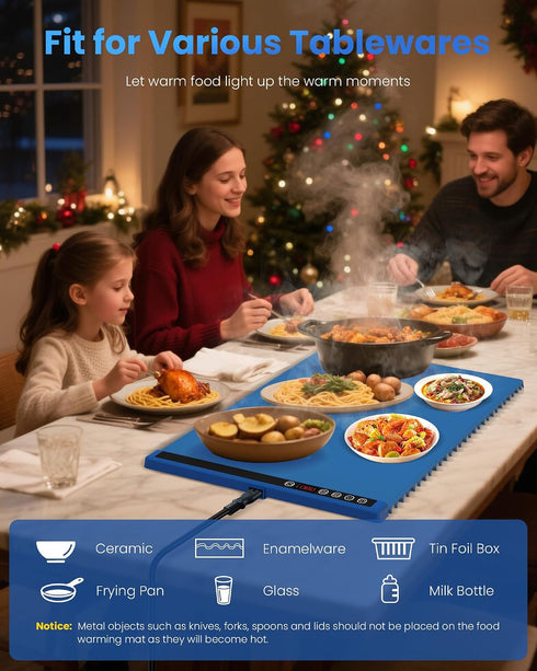 23.6"x15" 260W 6 SOPPY Food Warming Mat, Fast Heating Electric Warming Tray with Level Temperature, Safety Lock