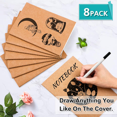 feela 8 Pack A5 Kraft Notebooks, 60 Lined Blank Pages, Soft Cover Journals for Women, Students, 8.3 x 5.5 in