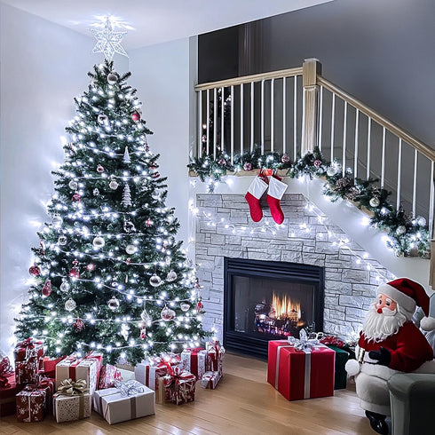 8 500LED 163ft JMEXSUSS Christmas Lights, Modes Waterproof Christmas Light Outdoor Plug in, Clear Wire String Lights