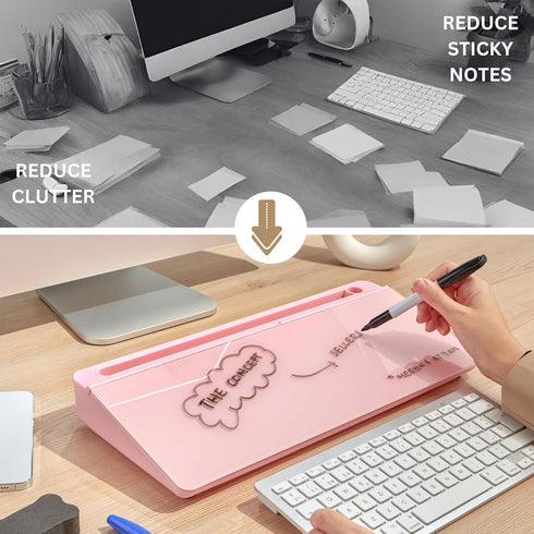 Garood Desktop Whiteboard with Storage, Pink Board, Dry Erase Board, Glass Desktop White Board, Phone Tablet Holder,