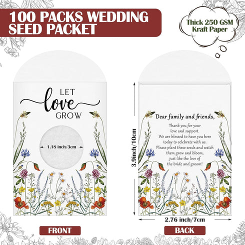 Fumete 100 Pcs Let Love Grow Seed Packets Wedding Favor for Guests Bulk Seed Envelope Kraft Bag with Window Flower Resealable Seed Storage Packets for Wedding Party Favors Bridal Shower No Seed by Fumete