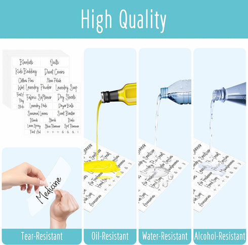 Hebayy 242 pcs Laundry Room Labels, 220 Pre-Printed Waterproof Stickers, 22 Blank Ones for Home Office Organization