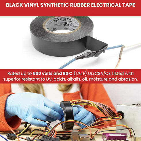GGR Supplies T.R.U. EL7566-AW Professional Grade Rubber Black PVC Electrical Tape, 1/2 in. x 66 Ft.