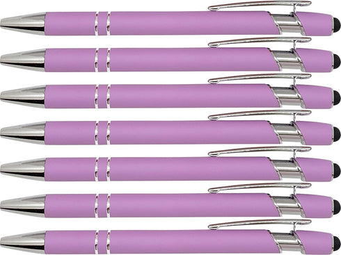 Pastel Rubberized Soft Touch Ballpoint Pen with Stylus Tip, Premium Metal Pen, Black Ink, Medium Point (Pastel Purple,