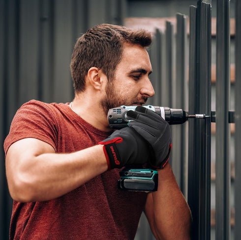 DULFINE Flex Grip Mechanic Work Gloves for Men, Black and Red Utility Safety Gloves, Touch Screen