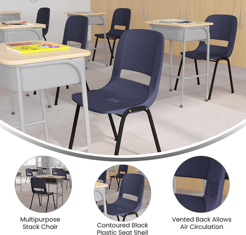 EMMA 15 661 lbs. + OLIVER Apis Heavy Duty Stack Chair - Navy Ergonomic Seat and Back - Powder Coated Frame - Stack High