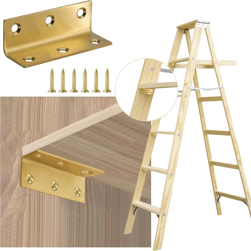 4 Pack 4 Inch 100mm L Bracket, Heavy Duty Corner Brace, Stainless Steel Shelf Bracket Angle Bracket for Shelves, Gold