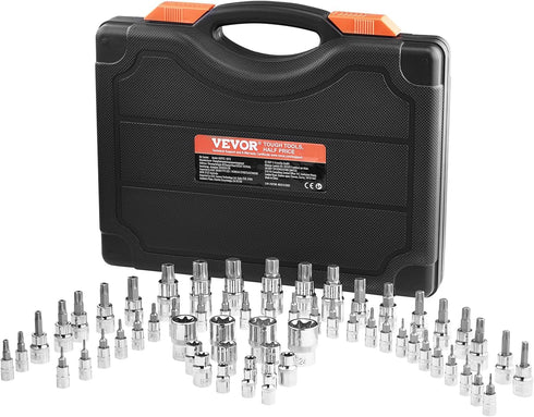 Set, 60-Piece T6-T70, TT6-TT70, TP8-TP60, E4-E24, S2 1/4 3/8 1/2 VEVOR Torx Bit Socket and External Torx Socket Alloy