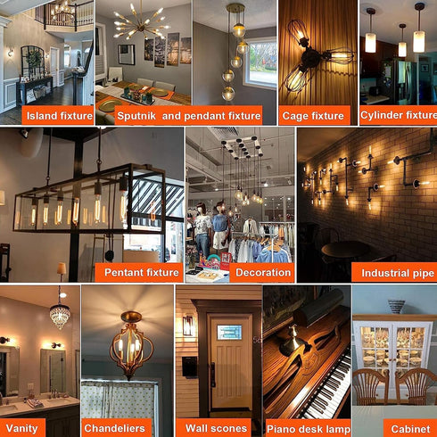 Tiqian 8-Pack 40W T10 Bulbs, White,Dimmable Bulbs E26 2700K, Incandescent LED Light Warm Clear Glass Edison Vintage