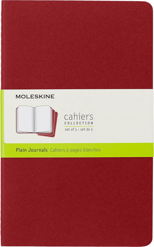 Moleskine Cahier Journal, Soft Cover, Large (5" x 8.25"), Plain/Blank, Cranberry Red, 80 Pages (Set of 3)