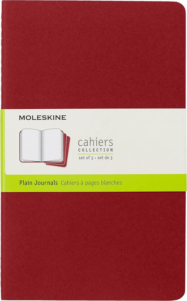 Moleskine Cahier Journal, Soft Cover, Large (5" x 8.25"), Plain/Blank, Cranberry Red, 80 Pages (Set of 3)