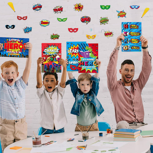Outus 33 Pcs Hero Theme Classroom Decorations, Bulletin Board Set with Posters and Banners for Pre School