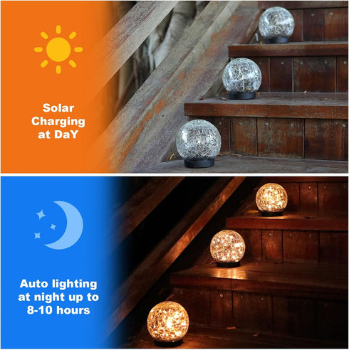 MLKNK 2 Pack Solar Globe Lights Outdoor Waterproof-Solar Balls-Solar Garden Lights-Orbs for Outside Cracked Glass Ball