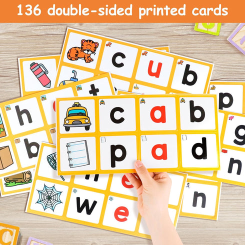 CVC Word Building Pocket Charts with 64 Phonics Flash Cards - Kindergarten Classroom Must Haves for Reading and Spelling