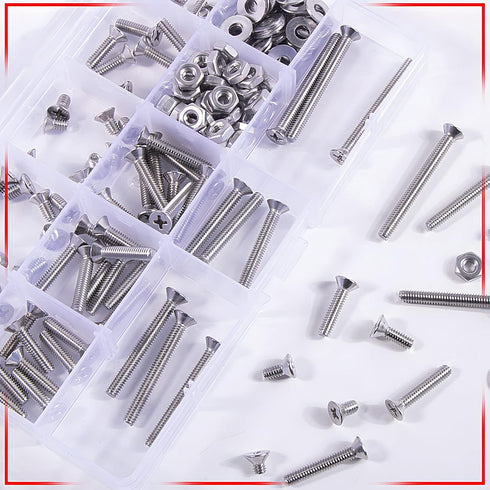 8#-32 Flat Countersunk Head Machine Screws, 192Pcs 304 Stainless Steel Phillips Fasteners Kit