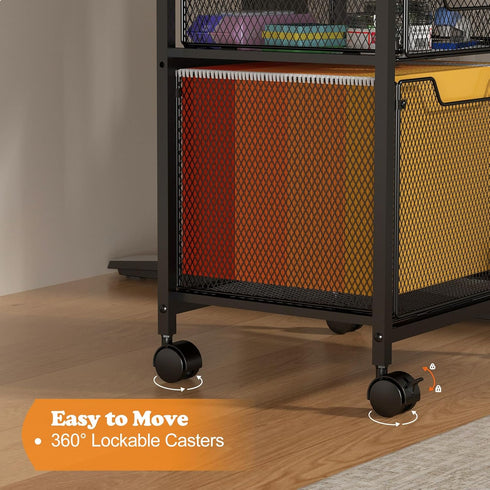 Rolling File Cabinet with Storage Drawers, Mobile Filing Cabinet on Lockable Wheels, Hanging File Organizer for Office