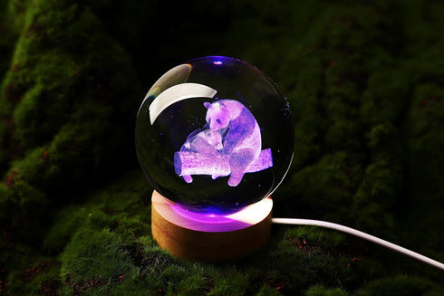 DIGFPWT 3.15 Inch K9 16 Crystal Ball Panda Family Night Light, Crystal Glass Ball, Color Change with Remote Control