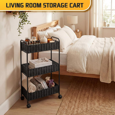 Cart,3-Tier 3 Tiers-7.1 inch FOCHIER F Utility Slim Storage Rolling Kitchen Office Laundry Room Cart,Mobile Shelving