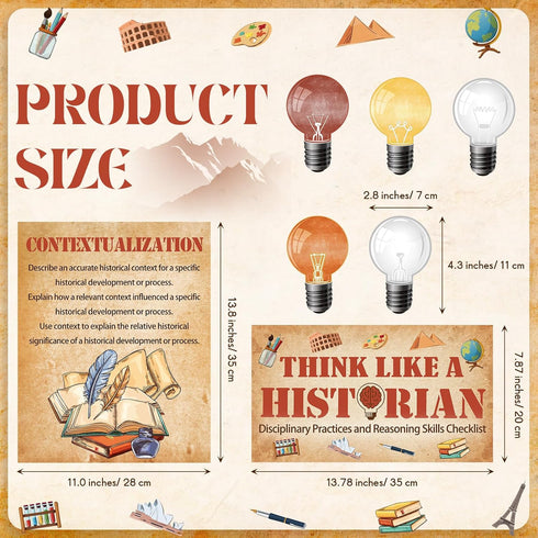 Outus 47 Pieces Thinking Poster, Social Studies Bulletin Board Decoration with Light Bulb Cutouts for Middle School