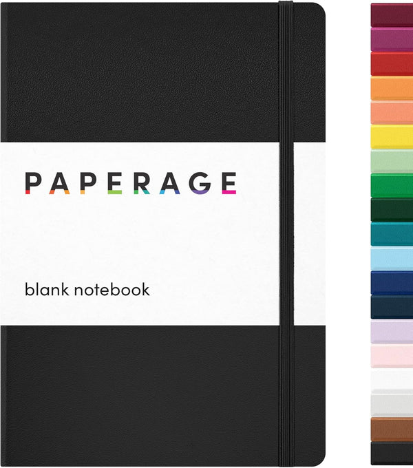 PAPERAGE Blank Journal Notebook, Black, 160 Pages, Medium 5.7 inches x 8 inches, Hardcover, 100 gsm Thick Paper