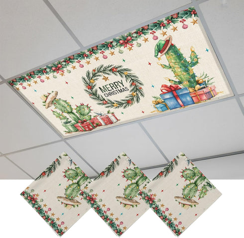 Smile Sunflower Merry Christmas Cactus Gift Linen 3PCS Fluorescent Light Covers - Lampshade Ceiling