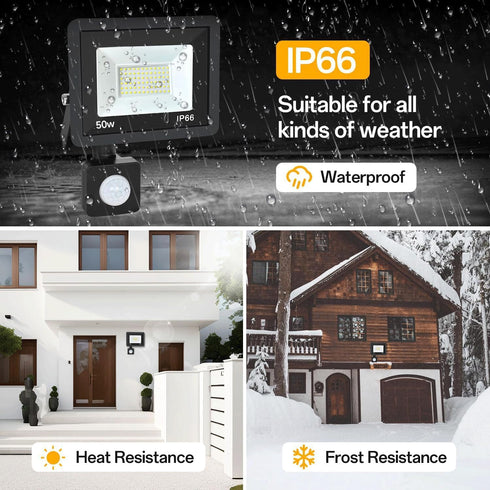 50W 5500LM IP65 Plug in Motion Sensor Lights Outdoor, Motion Flood Light Dusk to Dawn, Waterproof Led Security Light