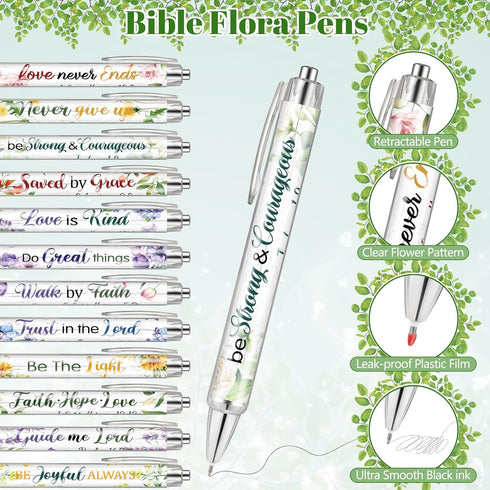 Ctosree 60 Pcs Bible Verse Ballpoint Pens, Christian Flower Pens with Inspirational Quotes for School Office Supplies