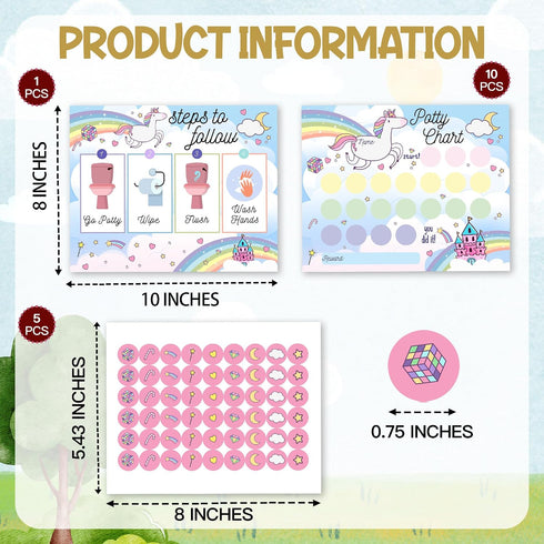 APIILVPQ 10 810" B01 Potty Training Chart with Reward Stickers, Potty Chart for Toddlers Girls, Rainbow Reward Training
