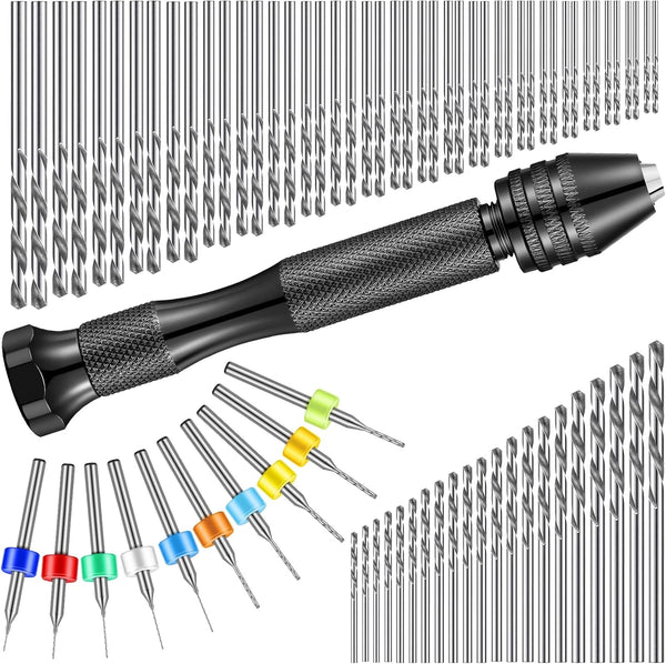 95 Pieces Hand Drill Bits Set, Black Pin Vise Hand Drill, 74 Micro Twist Drill Bits & 20 PCB Mini Drill Bits
