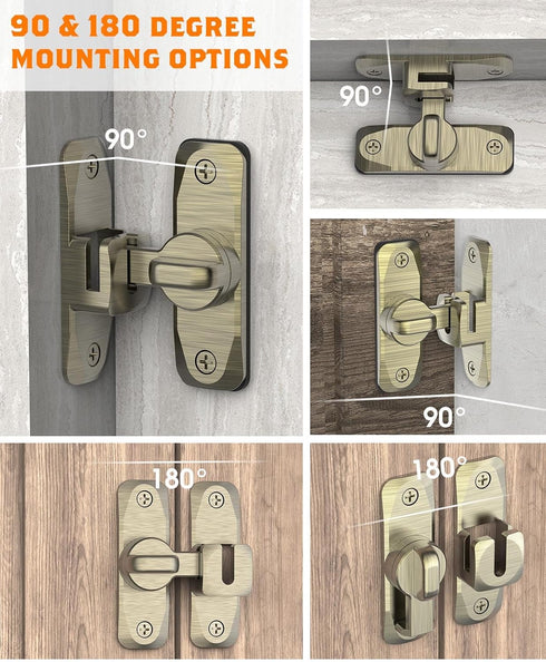 90/180 Degree Barn Door Lock - Small Flip Gate Latches Hardware for Sliding Door Security (Bronze-1Pc)