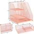 Rose Gold Desk Accessories Caddy with Sliding Drawer, Double Tray, File Organizer & Pen Holder for Office