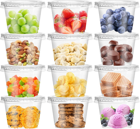100 Pcs 8 OZ Clear Disposable Plastic Cups with Flat Lids for Parfaits, Drink, Yogurt, Soups, Salad, Fruit (With Holes)