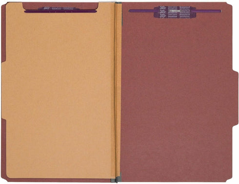 Smead Pressboard Classification File Folder with SafeSHIELD Fasteners, 1 Divider, 2" Expansion, Legal Size, Red, 10 per