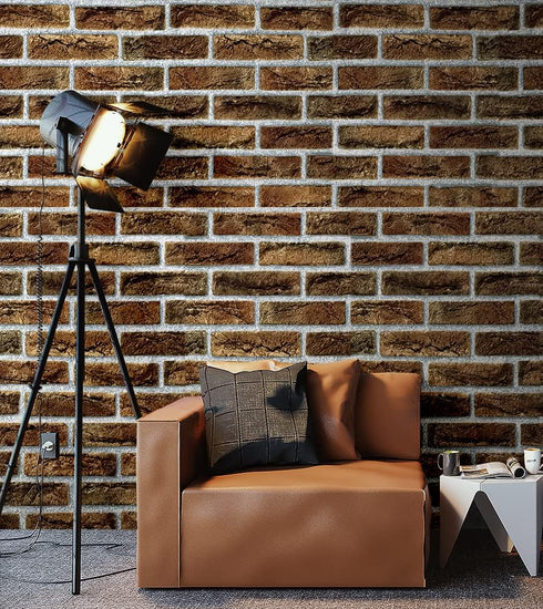 Y633 Rustic Brick Wallpaper, Peel and Stick, 17.7" x 9.8ft, Brown Self-Adhesive Contact Paper for Home Decor