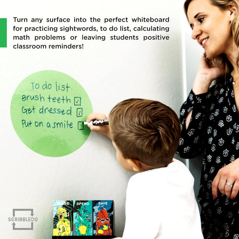 SCRIBBLEDO 8 Pack Dry Erase Dots, 11 inch Colorful Circles for Tables, Whiteboard Wall Removable Vinyl for School