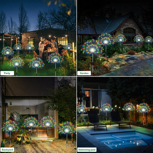 4 Pack 480 8 Solar Garden Lights Outdoor Waterproof, Total LED Solar Starburst Sparkler Lights Decorative with Lighting