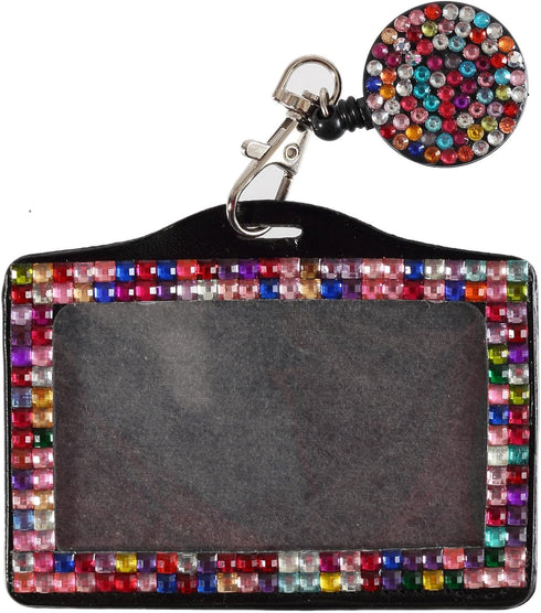 Purely Handmade Fashion Cute Rhinestone Badge Holder + Jeweled Horizontal Business Name ID Card Holder + Bling Crystal