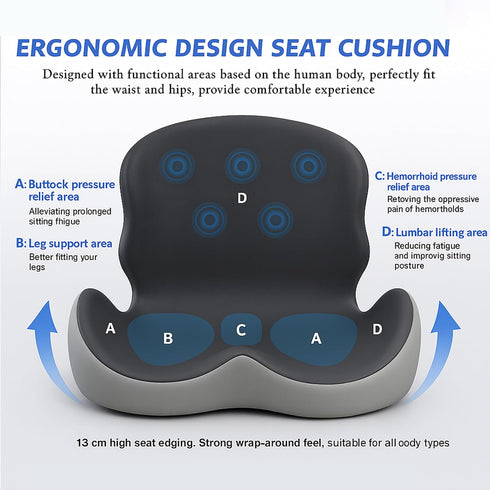 Set Premium Ergonomic Seat Cushion with Back Support, Non-Slip Base for Office Chair, Memory Foam Lumbar Pillow, Back