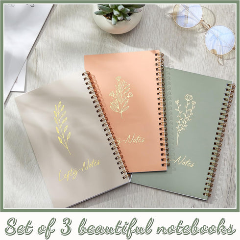 Lewtemi 3 Pieces Left Handed Notebook 8 x 5 Inch, Lefty Spiral Notebooks Wire Bound Paper, 50 Sheets/100 Pages for