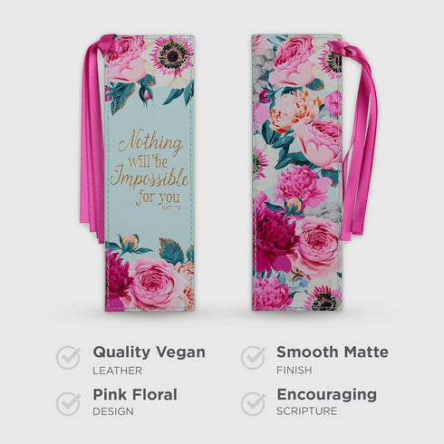 Christian Art Gifts Vegan Leather Scripture Bookmark - Inspirational Bible Verse, Mint Green Floral Design