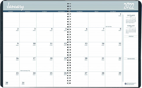 House of Doolittle 2022 Calendar Planner, Monthly Black Cover, 8.5 x 11 Inches, December - January (HOD26202-22)